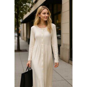 Eileen Fisher Maxi Shirt Dress Size Medium Button-Up Cotton Boho Ivory